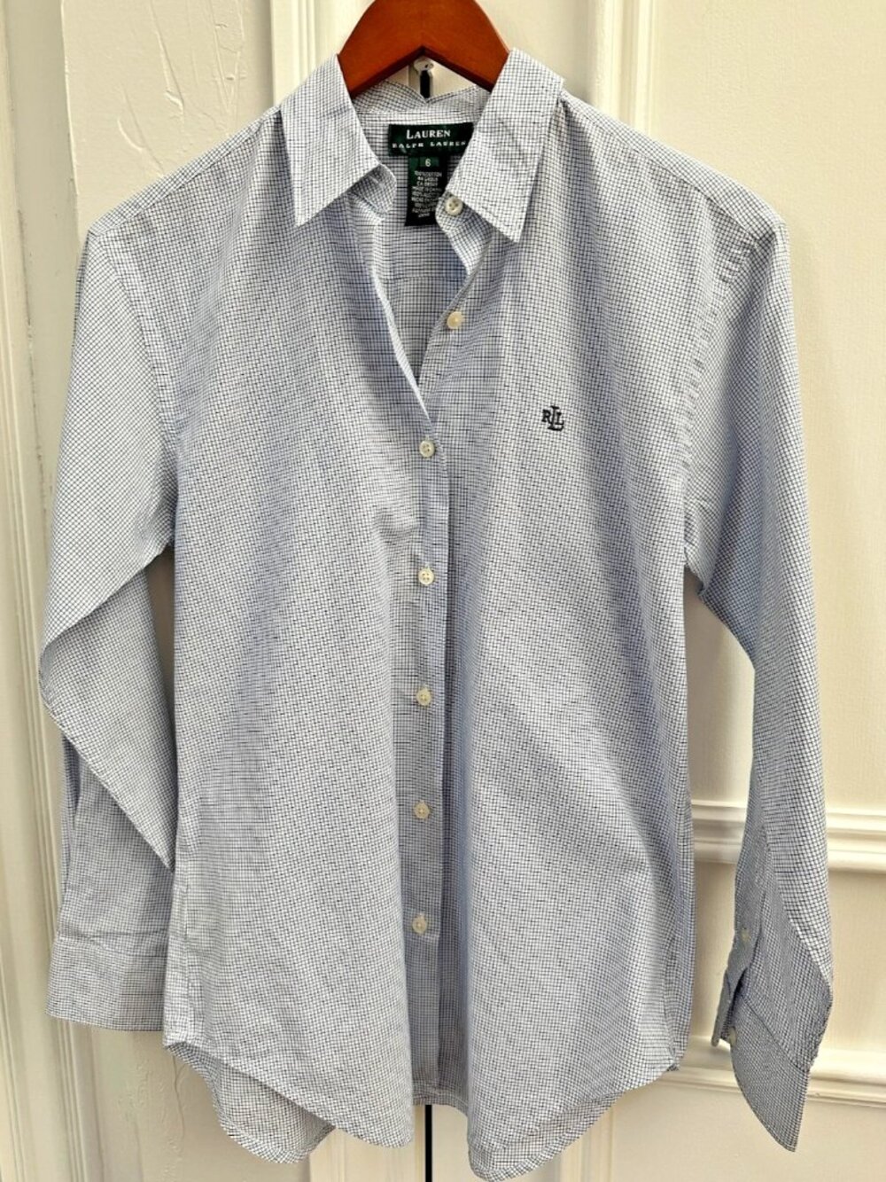 Lauren Ralph Lauren Button Down Blue Check Preppy Shirt Womens 6 Long Sleeve